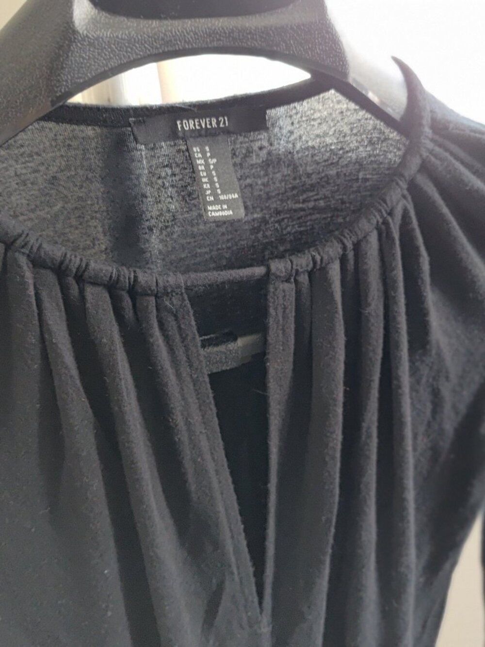 Forever 21 Black Bodysuit Long Sleeve Srunched Front Size Small